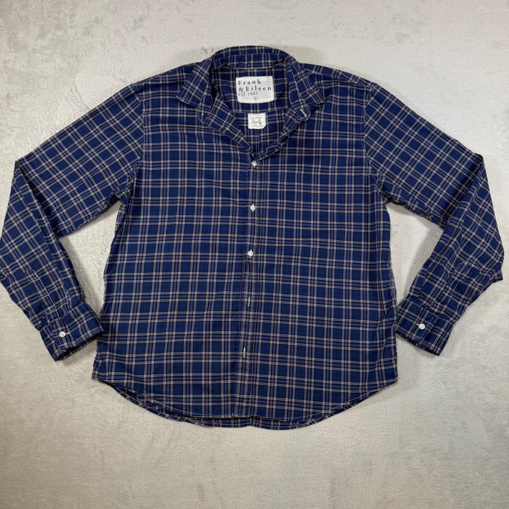 Frank & Eileen Paul Mens Blue Plaid Italian Cotton‎ Button Down Shirt Large